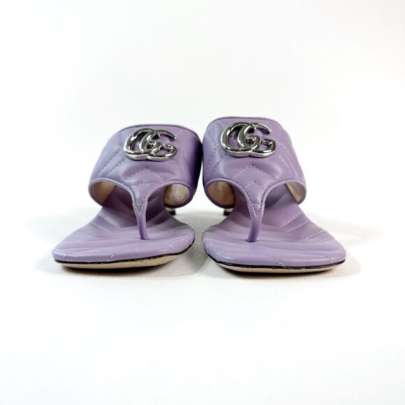 GUCCI Purple Marmont Sandals Size 38 Kitten Heel Matelasse Quilted Leather - Picture 5 of 13